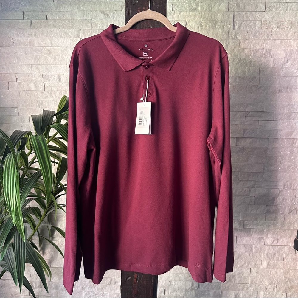 Vustra Maroon Organic Cotton Long Sleeve Polo Shirt Size XXL New with Tags